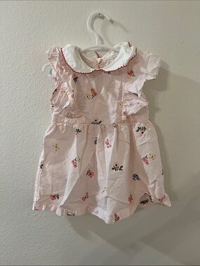 6 -12 month Pink Floral baby girl Dress with Peter Pan Collar